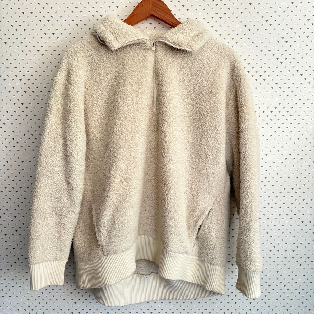 Athleta Talus Sherpa Fleece M Cream White Quarter Zip Lounge Sweatshirt